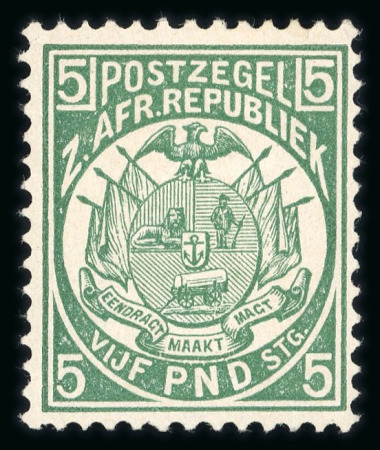 Stamp of South Africa » Transvaal 1885-93 £5 deep green, mint single from position R1/4,