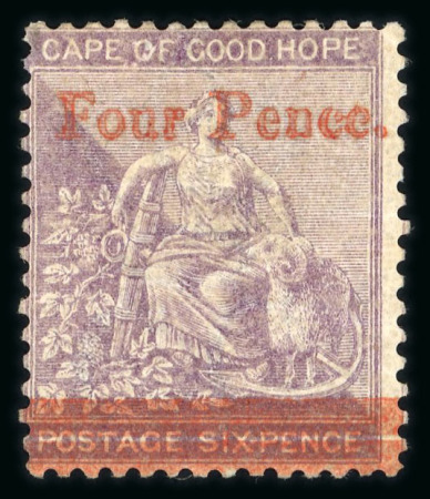 Stamp of South Africa » Cape of Good Hope 1868 CC 4d on 6d deep lilac, mint with part gum, fine