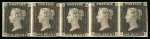 Stamp of Great Britain » 1840 1d Black and 1d Red plates 1a to 11 1840 1d. black pl.1b QB-QF, a superb mint horizontal strip of five