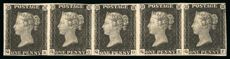 Stamp of Great Britain » 1840 1d Black and 1d Red plates 1a to 11 1840 1d. black pl.1b QB-QF, a superb mint horizontal strip of five
