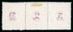 Stamp of Indian States » Cochin 1909 2 on 3pi unused strip of three with central stamp
