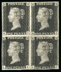 Stamp of Great Britain » 1840 1d Black and 1d Red plates 1a to 11 1840 1d. black, pl. 7, KI-LJ mint block of four on experimental thin paper