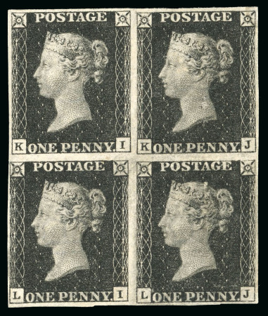 Stamp of Great Britain » 1840 1d Black and 1d Red plates 1a to 11 1840 1d. black, pl. 7, KI-LJ mint block of four on experimental thin paper