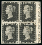 Stamp of Great Britain » 1840 1d Black and 1d Red plates 1a to 11 1840 1d black pl.7 KK-LL mint marginal block of four on experimental thin paper