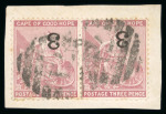 Stamp of South Africa » Cape of Good Hope 1880 "3" on 3d pale dull rose, unused single, plus three used single and a used pair on fragment