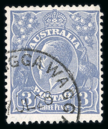 Stamp of Australia » Commonwealth of Australia 1913-14 KGV 3d dull ultramarine, die I, showing the rare inverted watermark error, used