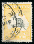 Stamp of Australia » Commonwealth of Australia 1915 Kangaroo 5s grey and yellow, die II, showing watermark inverted, used