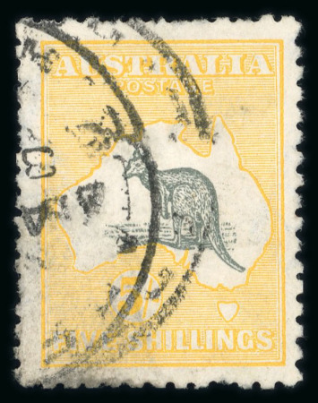 Stamp of Australia » Commonwealth of Australia 1915 Kangaroo 5s grey and yellow, die II, showing watermark inverted, used