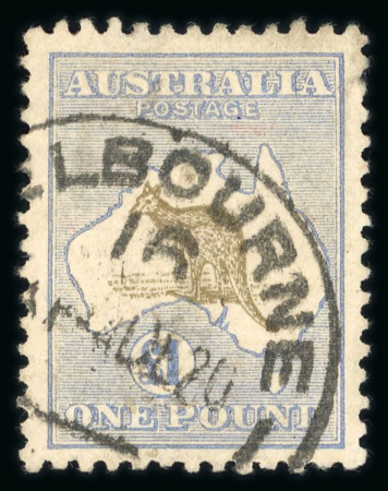 Stamp of Australia » Commonwealth of Australia 1915-27 Kangaroo £1 chocolate and dull blue, die II, used