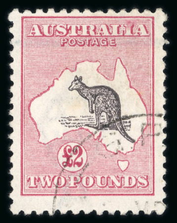Stamp of Australia » Commonwealth of Australia 1915-27 Kangaroo £2 black and rose, die II, used with partial cds (CTO)