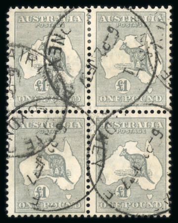 Stamp of Australia » Commonwealth of Australia 1931-36 Kangaroo £1 grey, die IIB, used block of four
