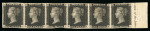 Stamp of Great Britain » 1840 1d Black and 1d Red plates 1a to 11 1840 1d black pl.5 LG-LL mint horizontal strip of six from the right of the sheet showing part marginal inscription