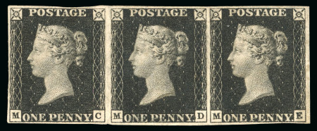 Stamp of Great Britain » 1840 1d Black and 1d Red plates 1a to 11 1840 1d. black, pl. 7, MC-ME, mint horizontal strip of three