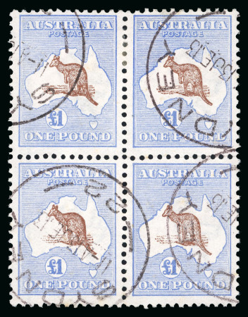 Stamp of Australia » Commonwealth of Australia 1913-14 Kangaroo £1 brown and ultramarine, die II, used block of four