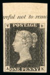 Stamp of Great Britain » 1840 1d Black V. R. Official 1840 VR Official 1d black AK, a magnificent mint example from the top of the sheet with part inscription