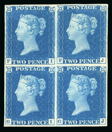 Stamp of Great Britain » 1840 2d Blue (ordered by plate number) 1840 2d blue pl.1 FI/GJ mint block of four