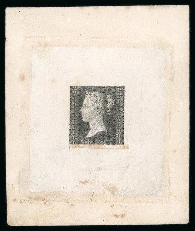 Stamp of Great Britain » Line Engraved Essays, Plate Proofs, Colour Trials and Reprints January 1840 1st rejected die for the 1d. stamp in black (fourth stage) with POSTAGE ONE PENNY excised