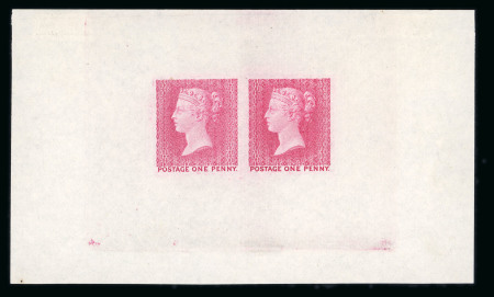 Stamp of Great Britain » Line Engraved Essays, Plate Proofs, Colour Trials and Reprints 1935 reprint of the first (rejected) die of the One Penny stamp in a pair of rose-carmine