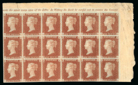 Stamp of Great Britain » 1840 1d Black and 1d Red plates 1a to 11 1841 1d red pl.9 AG-CL from the "black" plate, in a superb mint marginal inscriptional block of 18