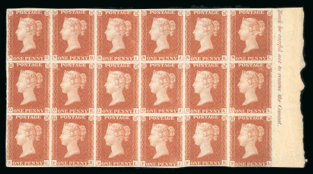 Stamp of Great Britain » 1840 1d Black and 1d Red plates 1a to 11 1841 1d. red "Black" pl. 5, NG-PL, A superb mint marginal inscriptional block of 18
