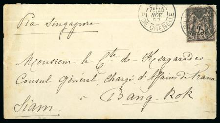 Stamp of British P.O. in Siam (Bangkok) » Covers 1887 (Nov 27) Envelope from the Countess de Kergaradec