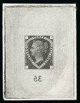 Stamp of Great Britain » Line Engraved Essays, Plate Proofs, Colour Trials and Reprints 1871 (February) 1 1/2d Ormond hill die proof in black on thin white paper on card