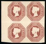 Stamp of Great Britain » 1847-54 Embossed 1853 10d. red-brown, Die 3 ww, marginal block of four