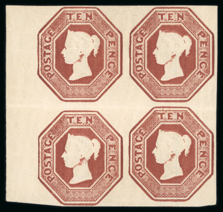 Stamp of Great Britain » 1847-54 Embossed 1853 10d. red-brown, Die 3 ww, marginal block of four