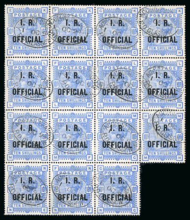 Stamp of Great Britain » Officials I.R. Official: 1890 10/- Ultramarine irregular used block of 15