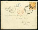 Stamp of British P.O. in Siam (Bangkok) » Covers 1883 (July 24) Envelope franked Strait Settlements 1882 wmk CA 8c orange, single tied by a "BANGKOK/JY.24.83" cds
