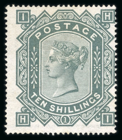 Stamp of Great Britain » 1855-1900 Surface Printed » 1867-83 High Values 1878 10/- greenish-grey, Pl.1, HI, a superb mint example