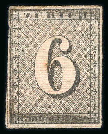Stamp of Switzerland / Schweiz » Kantonalmarken » Zürich 1846, 6 Rappen schwarz, mit waagerechten roten Untergrundlinien,