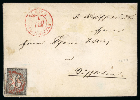 Stamp of Switzerland / Schweiz » Kantonalmarken » Zürich 1846, 6 Rappen mit Abart vollkommen unsichtbare waagerechte rote Untergrundlinien auf Briefumschlag