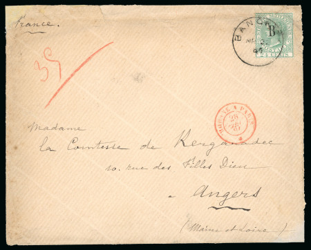 Stamp of British P.O. in Siam (Bangkok) » Covers 1884 (Mar 22) Envelope with 1882-85 24c green, tied by clear strike of the "BANGKOK/MR.22.84" cds