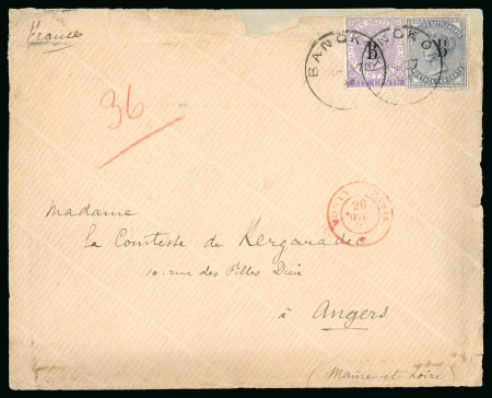 Stamp of British P.O. in Siam (Bangkok) » Covers 16c Franking: 1884 (Mar 27) Envelope with 1882-85 6c lilac and 10c slate, tied by two strikes of the "BANGKOK/MR.27.84" cds