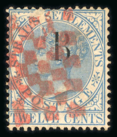 Stamp of British P.O. in Siam (Bangkok) » Cancellations 1882-85 CC 12c blue, type II overprint, used with distinct red grid cancel