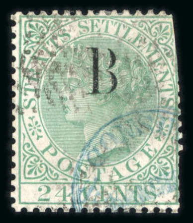 Stamp of British P.O. in Siam (Bangkok) » Stamps » Type II 1882-85 CC 24c green, type II overprint, used with indistinct grid cancel and US Consulate hs