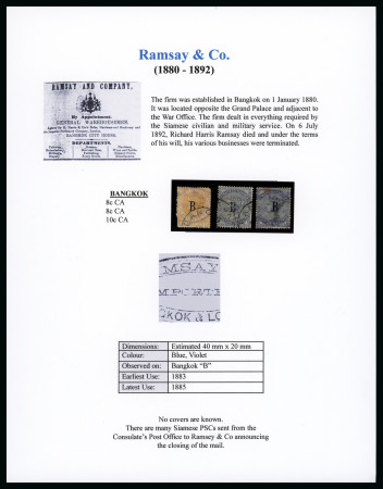 Stamp of British P.O. in Siam (Bangkok) » Cancellations » Company Cachets Ramsay & Co.: 1882-85 CA 8c orange and 10c slate (2),