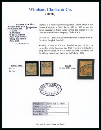 Stamp of British P.O. in Siam (Bangkok) » Cancellations » Company Cachets Windsor, Clarke & Co.: 1882-85 CC 6c lilac, CA 10c