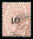 Stamp of British P.O. in Siam (Bangkok) » Cancellations » Consular Cachets British Consulate: Strait Settlements 1882 CC 10 on 30c claret, bearing partial oval "BRITISH CONSULATE BANGKOK"
