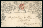 Stamp of Great Britain » 1840 Mulreadys & Caricatures » 1d Lettersheets and Envelopes 1840 Mulready group incl. 1d lettersheet A26 from Edinburgh with Scottish Provident Institution' advert in blue