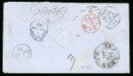 Stamp of Great Britain » 1854-1900 Postal History of the Perforated Line Engraved and Surface Printed Issues 1859 Military letter to Canton, China, bearing two 1855 4d plus 1d 'star' for the 9d rate, tied by "1" duplexes of Aberdeen.