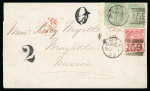 Stamp of Great Britain » 1854-1900 Postal History of the Perforated Line Engraved and Surface Printed Issues 1862 cover from <mark>Scotland</mark> to Mexico bearing two 1855 1s green plus 1862 3d to form the 2/3d rate