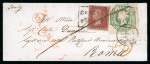 Stamp of Great Britain » 1847-54 Embossed 1855 1s embossed with 1d red 'star' on neat little cover to Rome, tied "Castle Street" Scots Local cancel