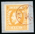 Stamp of Romania » King Carol 1871 - "With Beard" Imperforate 10 bani yellow-orange, five singles, each bearing superb