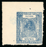 Stamp of Indian States » Barwani 1921 1/2a dull blue unused from cliché 1 with corner margins
