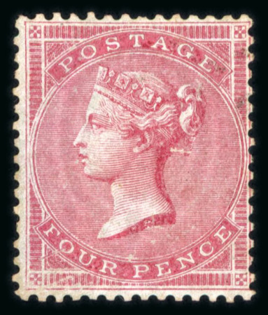 Stamp of Great Britain » 1855-1900 Surface Printed » 1855-57 No Corner Letters 1855-57 wmk small garter 4d carmine, paper slightly blued, unused
