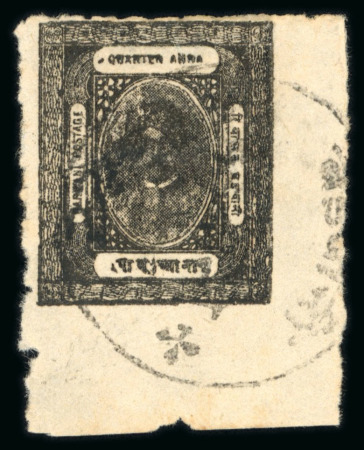 Stamp of Indian States » Barwani 1923 1/4a black on poor quality wove paper, perf. 7 on two sides, neatly used