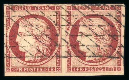 Stamp of France » Type Cérès de 1849-1850 1849, Type Cérès, Y&T n° 6 en paire, oblitération grille sans