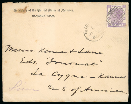 Stamp of British P.O. in Siam (Bangkok) » Covers 1881 Printed envelope with enclosed letter, from the "Consulate of the United States of America/BANGKOK - SIAM"